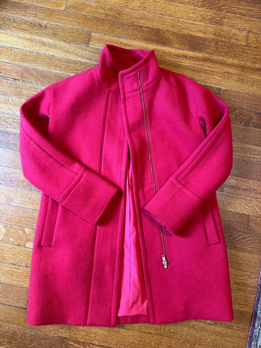 J. Crew Red Zip-Front Wool Pea Coat